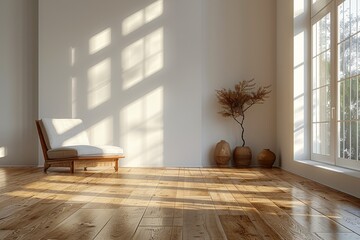 Fototapeta premium Empty room and wooden floor. Empty room for advertising. Generative AI