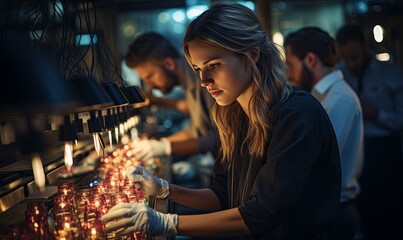 Woman in Black Shirt and White Gloves Looking at Candles