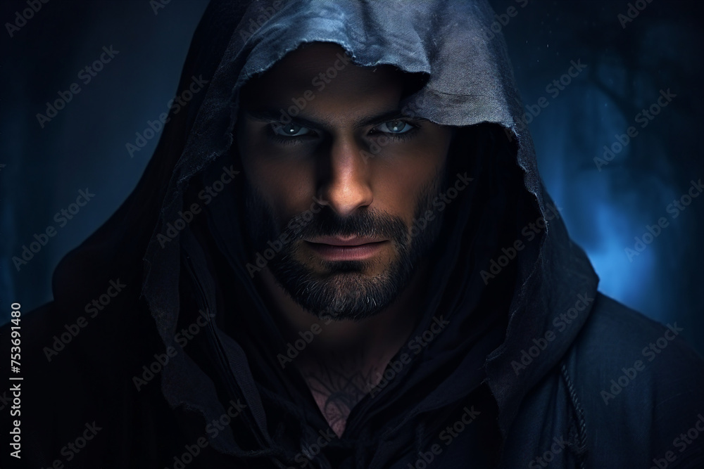 Poster digital generative ai collage image of wise wizard doing ritual spell