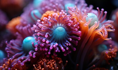 Naklejka na ściany i meble Close-Up of a Purple and Blue Sea Anemone