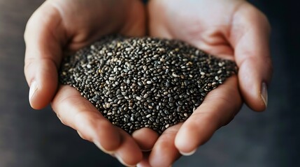 handful of chia seeds, packed with omega-3 fatty acids and fiber - obrazy, fototapety, plakaty