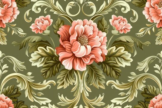 Wallpaper classic wallpaper seamless vintage flower pattern on green background