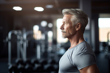 Elderly people pensioners working out in modern interior big spacious gym Generative AI illustration