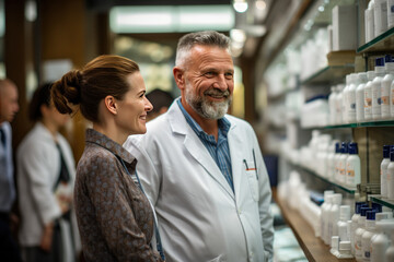 Obraz premium Photo of pharmacists serving customers in their pharmacy