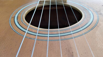 Acoustic guitar in the park with shallow depth of field for background