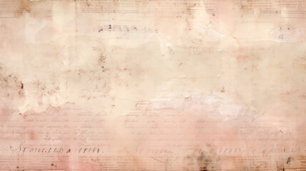 Aged pink Parchment of Handwritten newspaper Notation with Vintage romantic Textures.