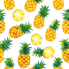 seamless pattern pineapple cut in half on a transparent or white background
