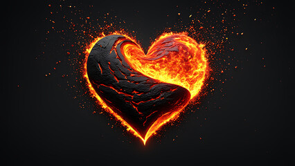 a burning heart of fire, lava. for a postcard, a declaration of love