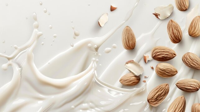 Almond milk splash isolated on white background