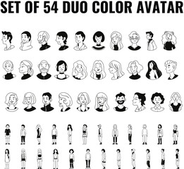 Set of 54 Duo color avatar Vector Fo