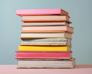 Stack of Colorful Books on Pastel Background