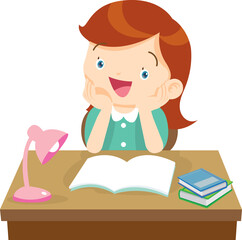 kid learning doing homework read and writing on desk