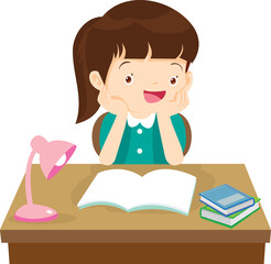 kid learning doing homework read and writing on desk