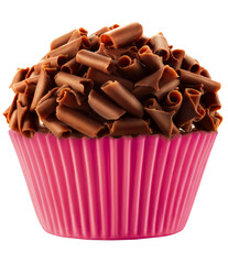 sobremesa brasileira brigadeiro coberto com raspas de chocolate belga isolado em fundo transparente