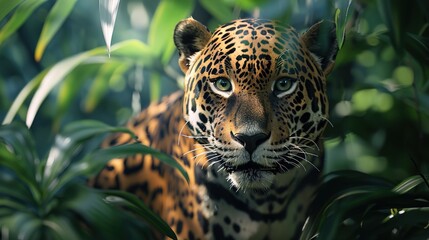  Close-Up Encounter: Beautiful Jaguar Amidst the Jungle, Rendered by Generative AI