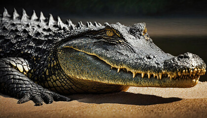 Fototapeta premium Alligator on the sandy shore .