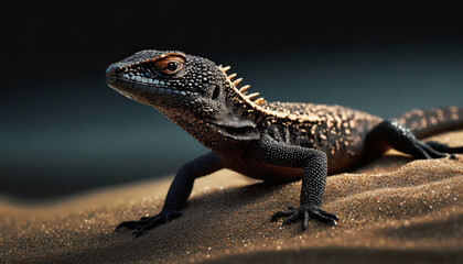 Obraz premium lizard on the sandy shore , dark background
