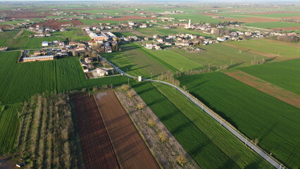 Fototapeta na wymiar Po Valley from the drone, San Giuliano Nuovo, Alessandria, Piedmont, Italy