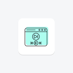 Media Player icon, player, play, video, audio color shadow thinline icon, editable vector icon, pixel perfect, illustrator ai file