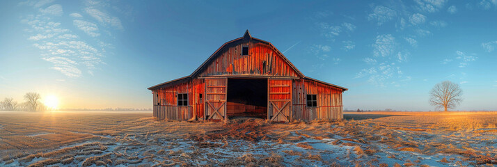 A large wooden barn that was empty. - obrazy, fototapety, plakaty