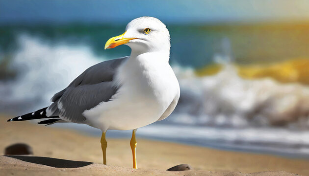 Seagull on the sandy beach.