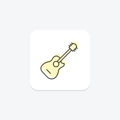 Guitar icon, music, instrument, play, acoustic color shadow thinline icon, editable vector icon, pixel perfect, illustrator ai file
