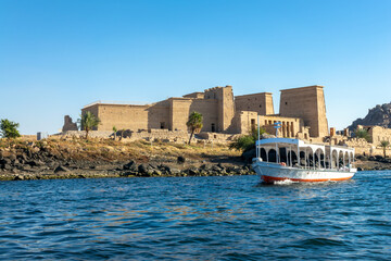 View of the ancient Philae temple from the Nile river in Aswan, Egypt - 753701838