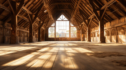 interior large wooden barn that was empty.