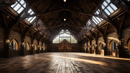 Obraz premium interior large wooden barn that was empty.