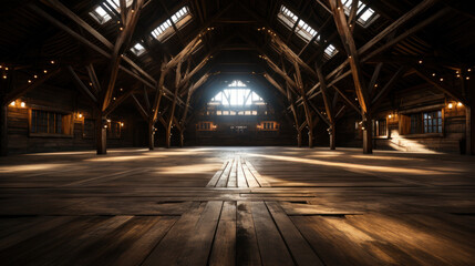 Fototapeta na wymiar interior large wooden barn that was empty.
