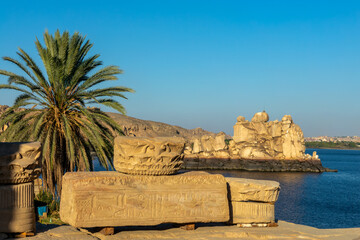 Carved stones in Philae temple in Aswan, Egypt - 753702233