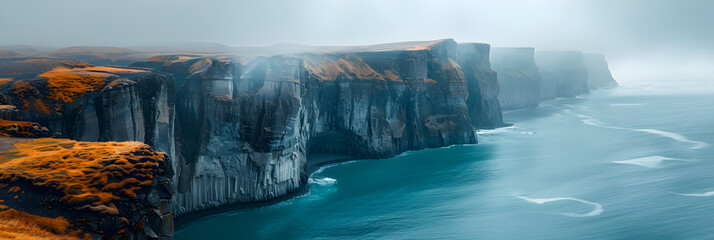 Aerial View of Fjadrargljufur Canyon in Iceland,
Scenic view of a cliff illustrating a beautiful scene
 - obrazy, fototapety, plakaty