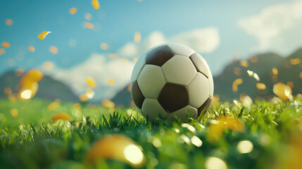 Fototapeta premium Soccer ball on the grass with bokeh background. Football concept