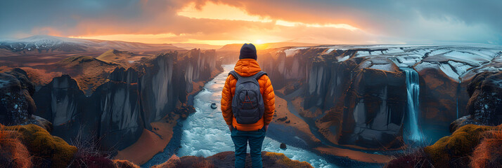 sunset in the mountains 3d image,
Aerial View of Fjadrargljufur Canyon in Iceland - obrazy, fototapety, plakaty