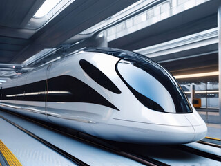 Fototapeta premium Futuristic bullet train or hyperloop ultrasonic.