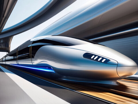 Futuristic bullet train or hyperloop ultrasonic.
