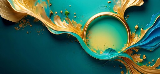 Golden sparkling ring with golden glitter isolated on black background. - obrazy, fototapety, plakaty