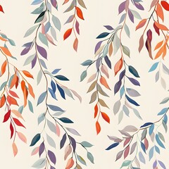 Colorful weeping willow leaves pattern - obrazy, fototapety, plakaty