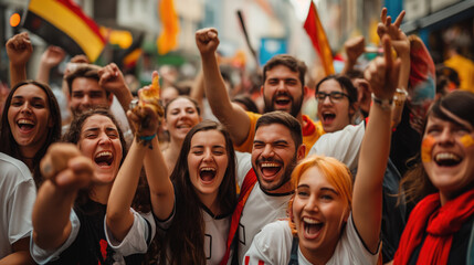 Happy fans of different countries rejoice and celebrate  of 2024 UEFA European Football Championship