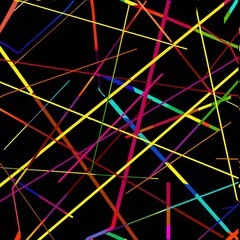 Random neon lines intersecting on a black background