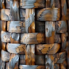 Close-up of interwoven wood strips - obrazy, fototapety, plakaty