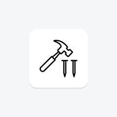 Hammer and Nails icon, nails, tool, construction, diy line icon, editable vector icon, pixel perfect, illustrator ai file
