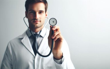 Doctor and stethoscope on white background