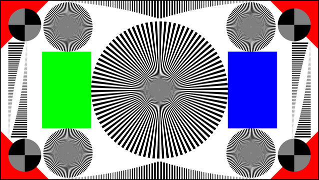 Test board for cameras and lenses with the three basic colors