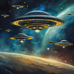 우주공간의  UFO - obrazy, fototapety, plakaty