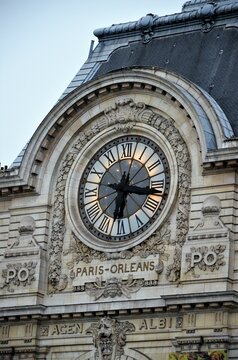 Paris, France 04.23.2017: Clock on the facade of the current Mus&eacute;e d'Orsay of Paris