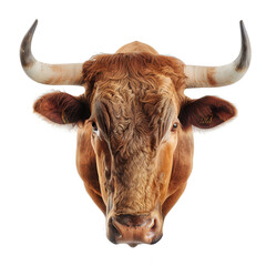Brown Cow bull ox buffalo head with horns isolated white background