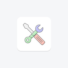 Wrench and Screwdriver icon, screwdriver, tools, repair, diy lineal color icon, editable vector icon, pixel perfect, illustrator ai file