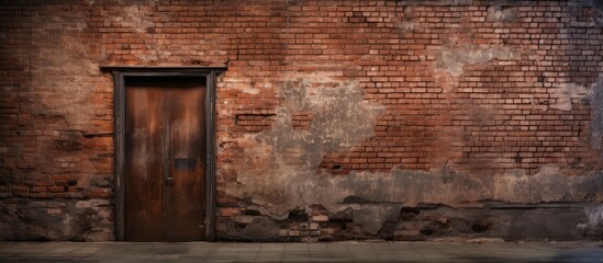 Fragment of a brick wall inside a historic building with a closed door