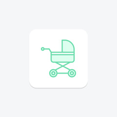 Baby Carriage icon, carriage, stroller, infant, transport duotone line icon, editable vector icon, pixel perfect, illustrator ai file